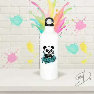 Aluminium Wasserflasche mit "FuckOff"-Panda (blue)