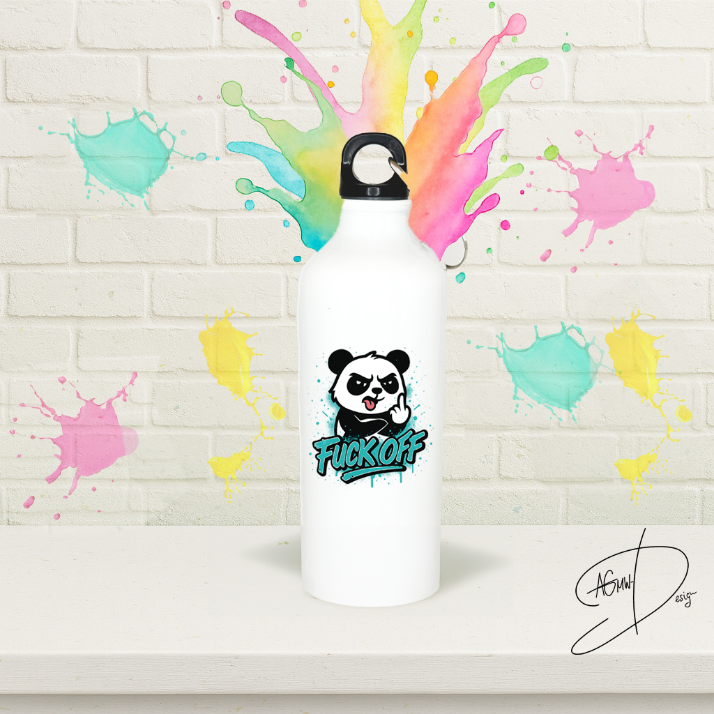 Aluminium Wasserflasche mit "FuckOff"-Panda (blue)