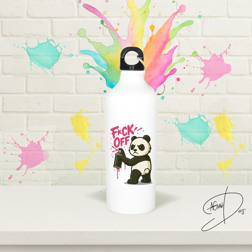 Aluminium Flasche "FuckOff"-Panda (pink)