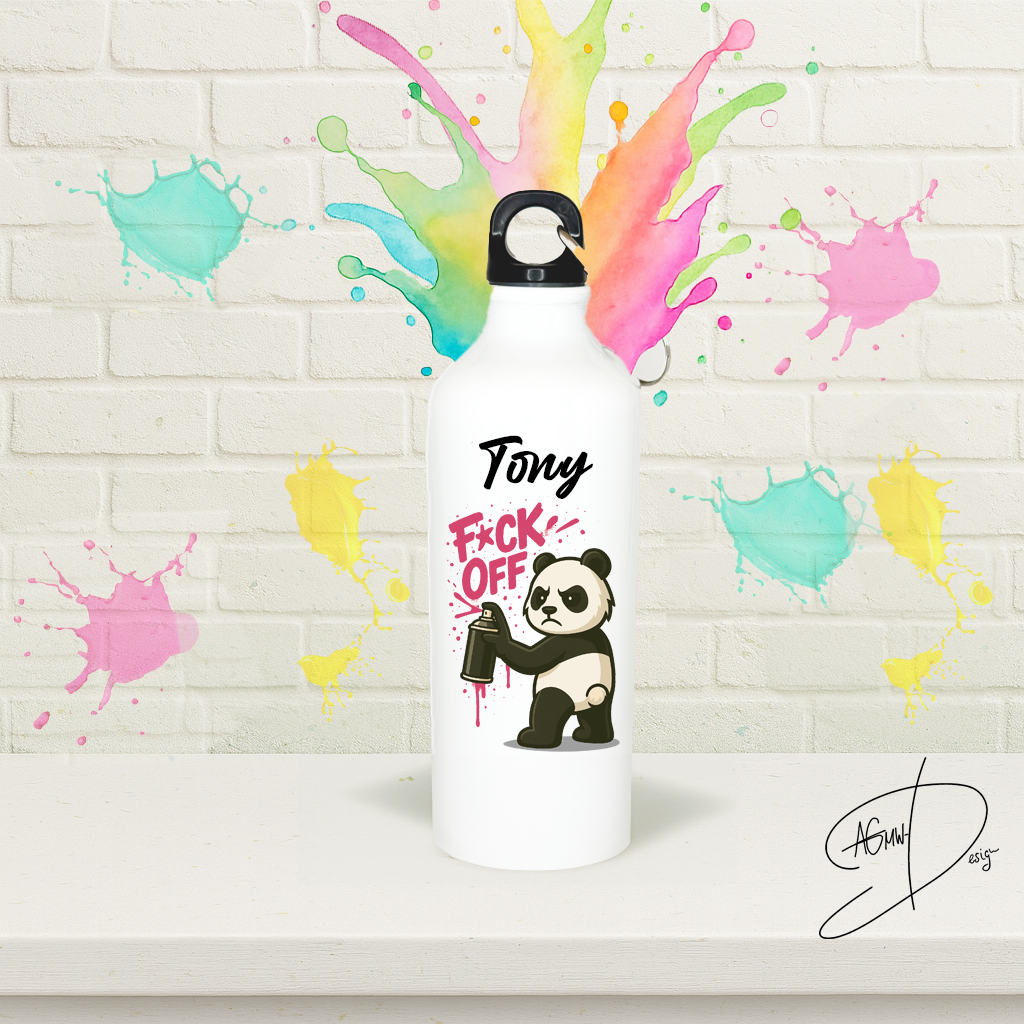 Aluminium Flasche "FuckOff"-Panda (pink) – Bild 2