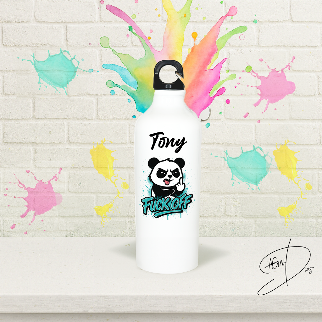 Aluminium Wasserflasche mit "FuckOff"-Panda (blue) – Bild 2