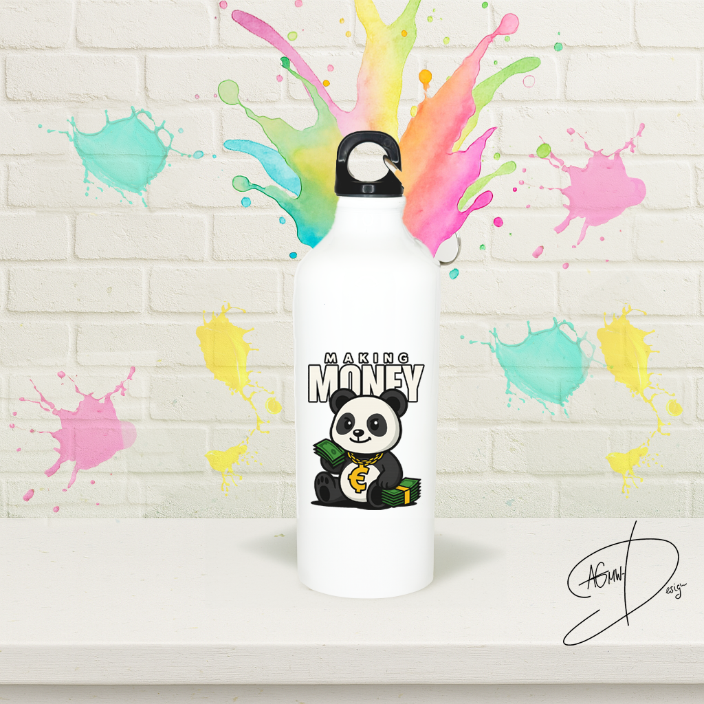 Aluminium Wasserflasche mit Making-Money-Panda Motiv
