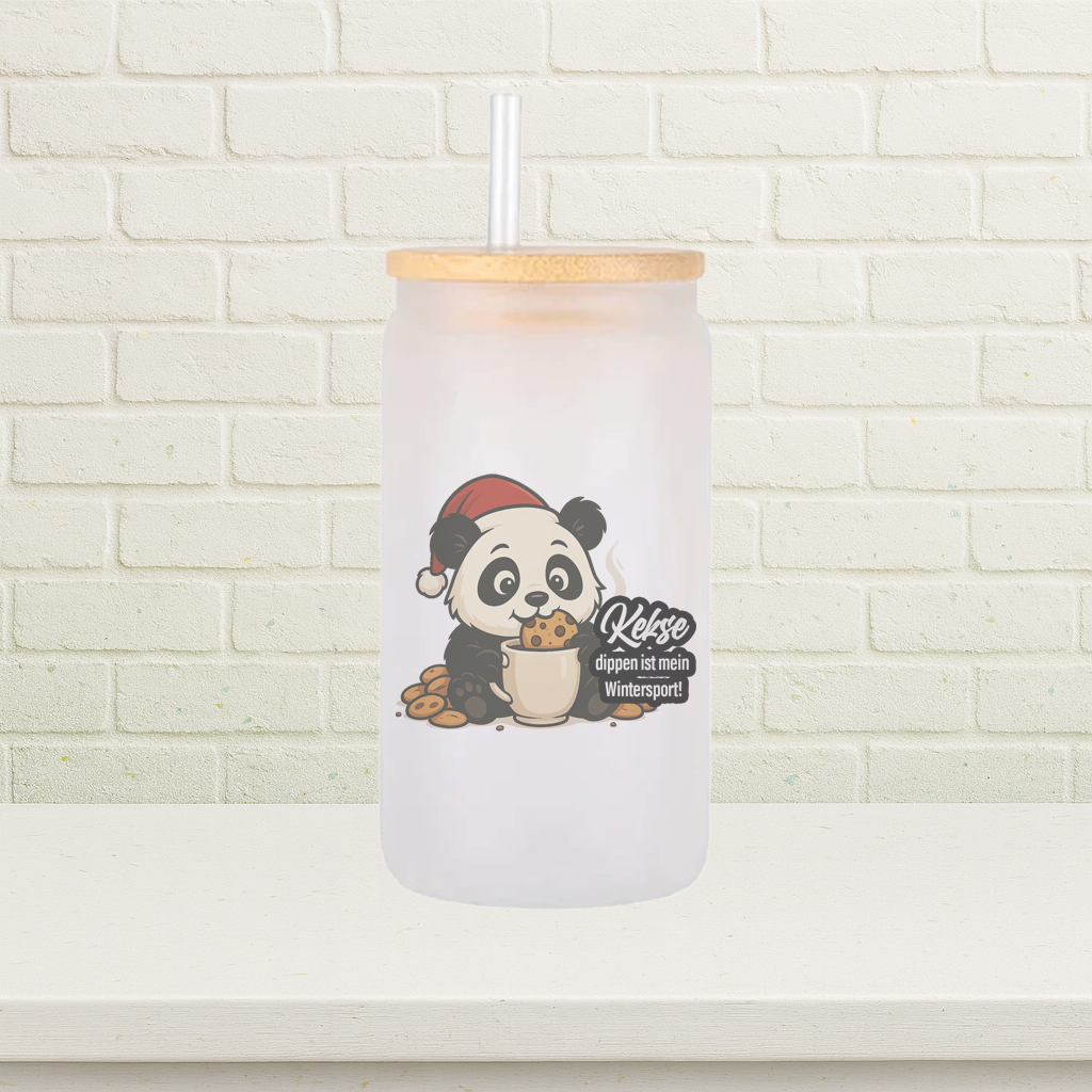 Glas Panda "Kekse dippen ist mein Wintersport" Motiv