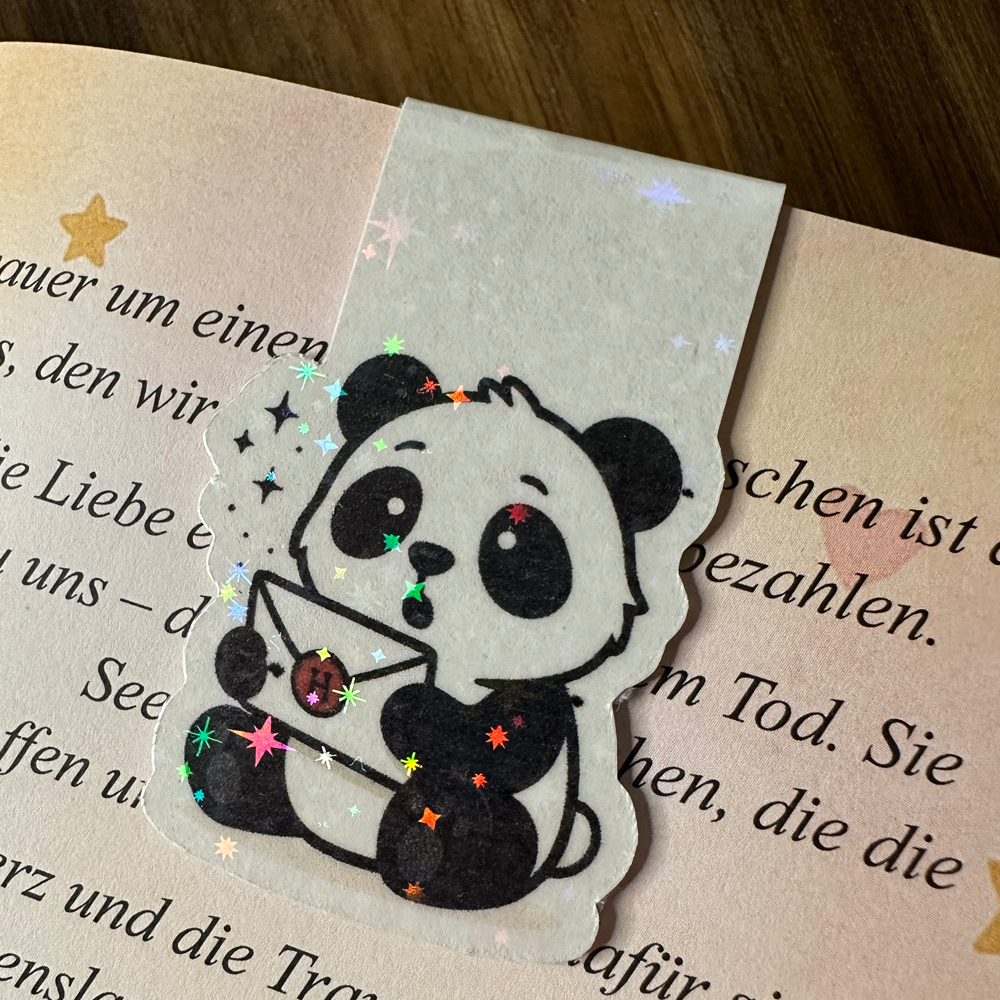 Magnetisches Lesezeichen Hogwarts-Panda mit Brief mit Glitzer-Effekt