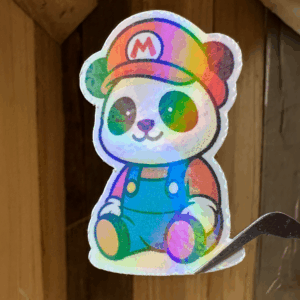 Sticker roter Handwerker-Panda Rainbow (klein)