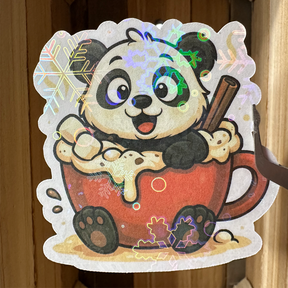 Sticker Panda in Kakao Schneeflockenglitzer